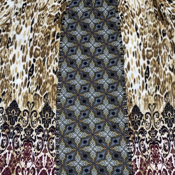 Fig and Flower Blouse Women's 2X Brown Floral Paisley Keyhole Gems Boho Peasant - Picture 2 of 9